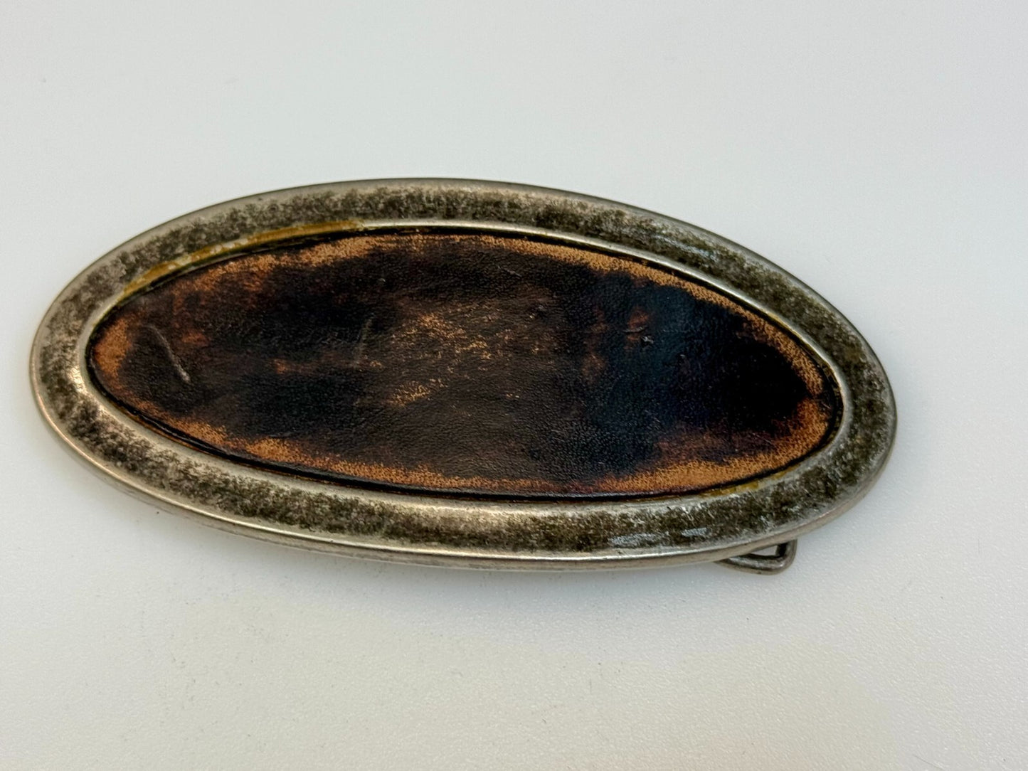 4.5" Wide Retro Simple Plain Faux Leather on Metal Silver Color Belt Buckle