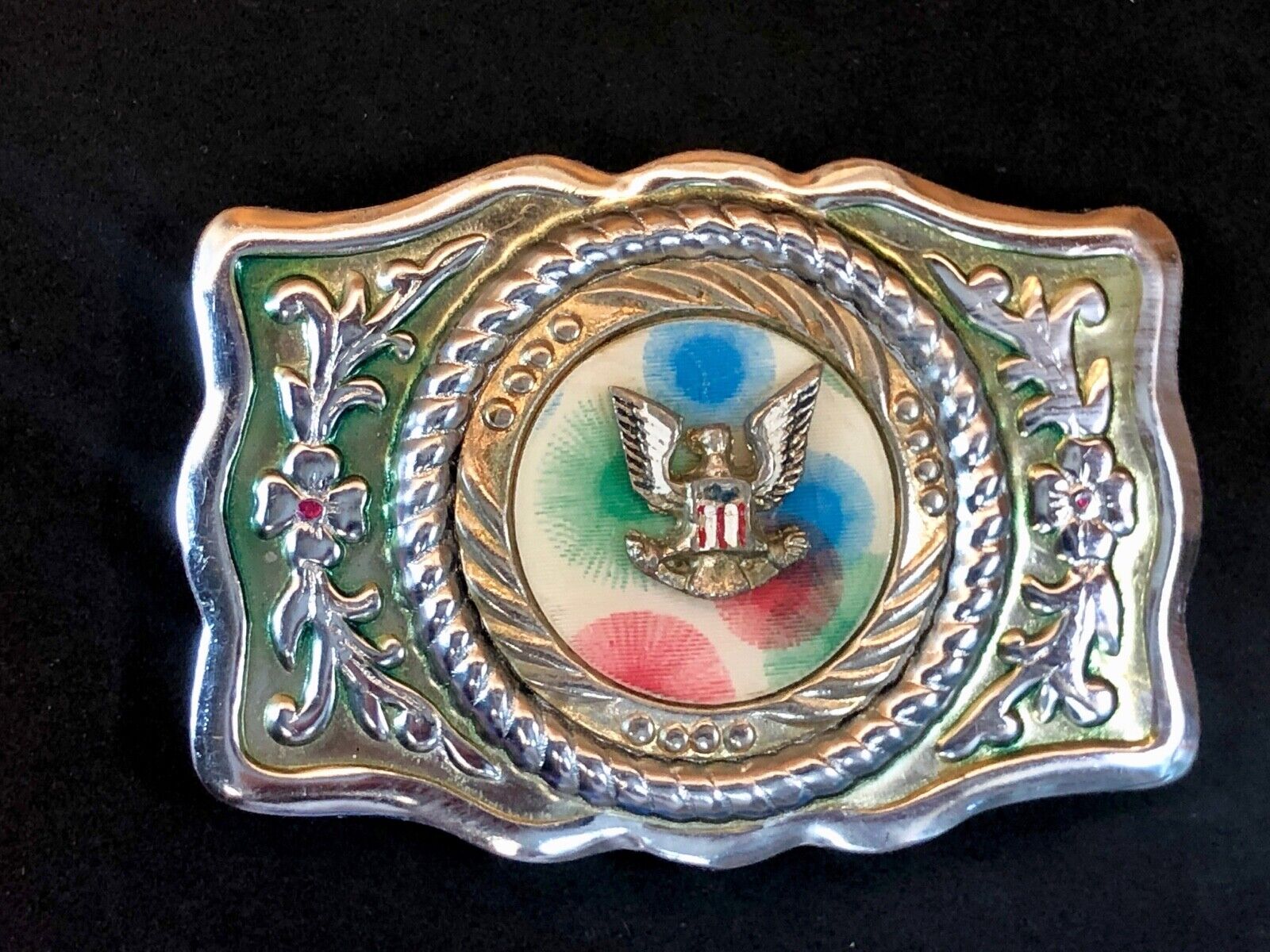 vintage made in Mexico - unknown makers mark silver centerpiece USA belt buckle 