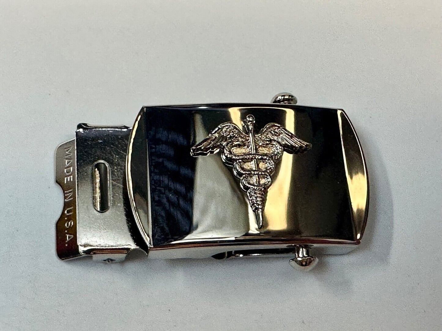 Vanguard US Navy Caduceus Combat Medic Insignia NOS Silver Brass Belt Buckle V21