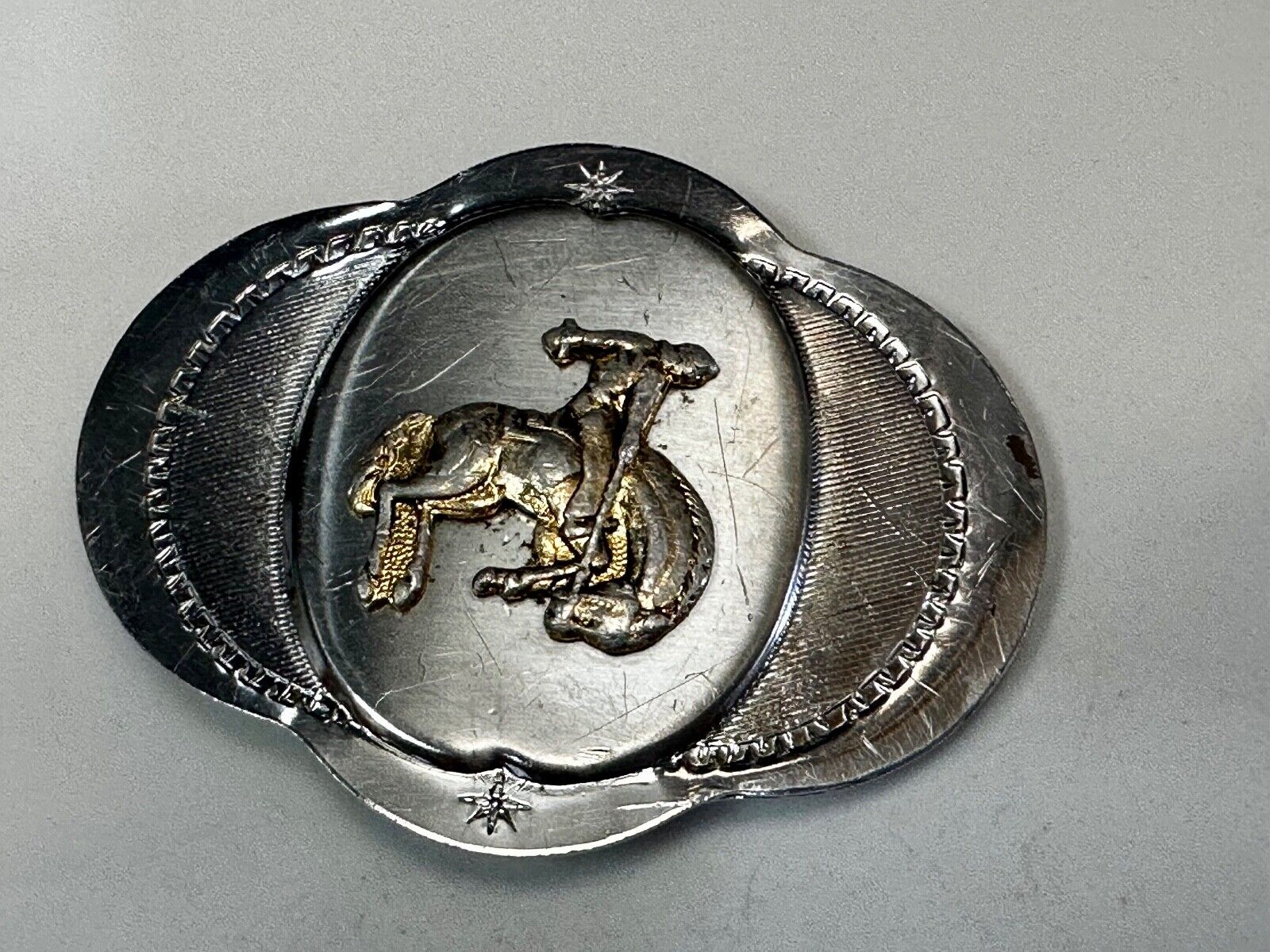 Vintage Cowboy Saddle Bronc western two tone belt buckle