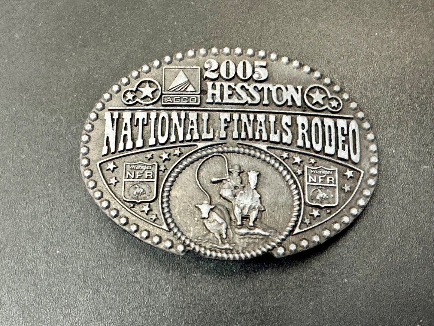 2005 NFR Cattle Rodeo Roping Cowboy Montana Silversmiths award SMALL belt buckle
