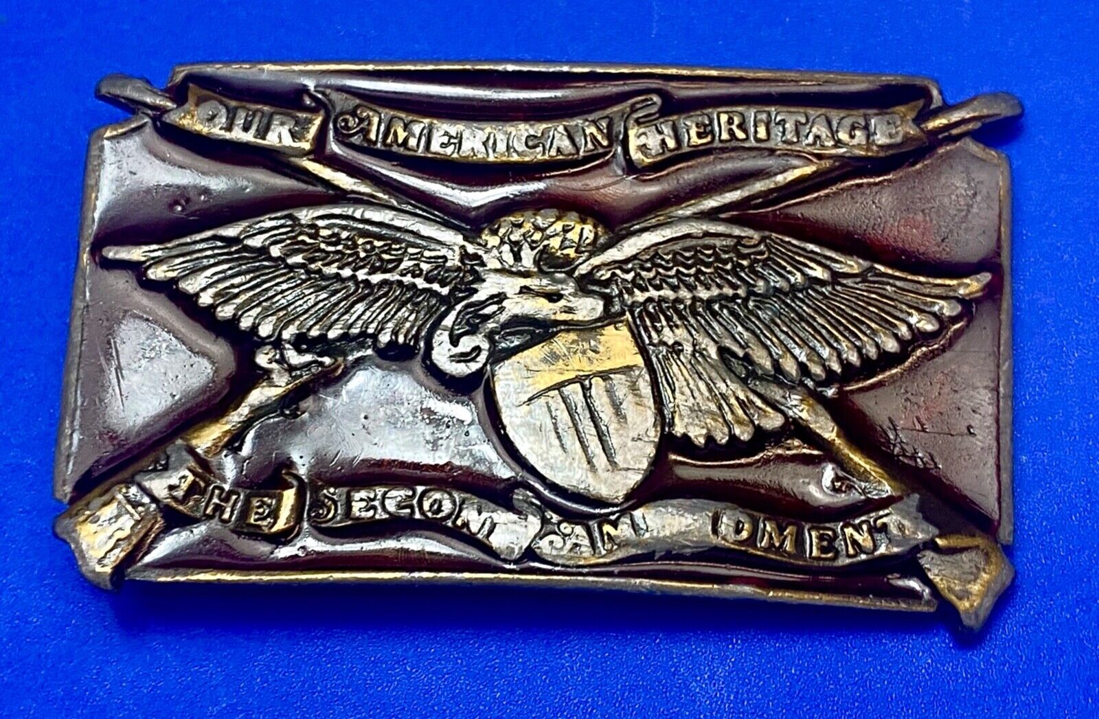 The Second Amendment  Our American Heritage Bergamot 1976 gun rights belt buckle