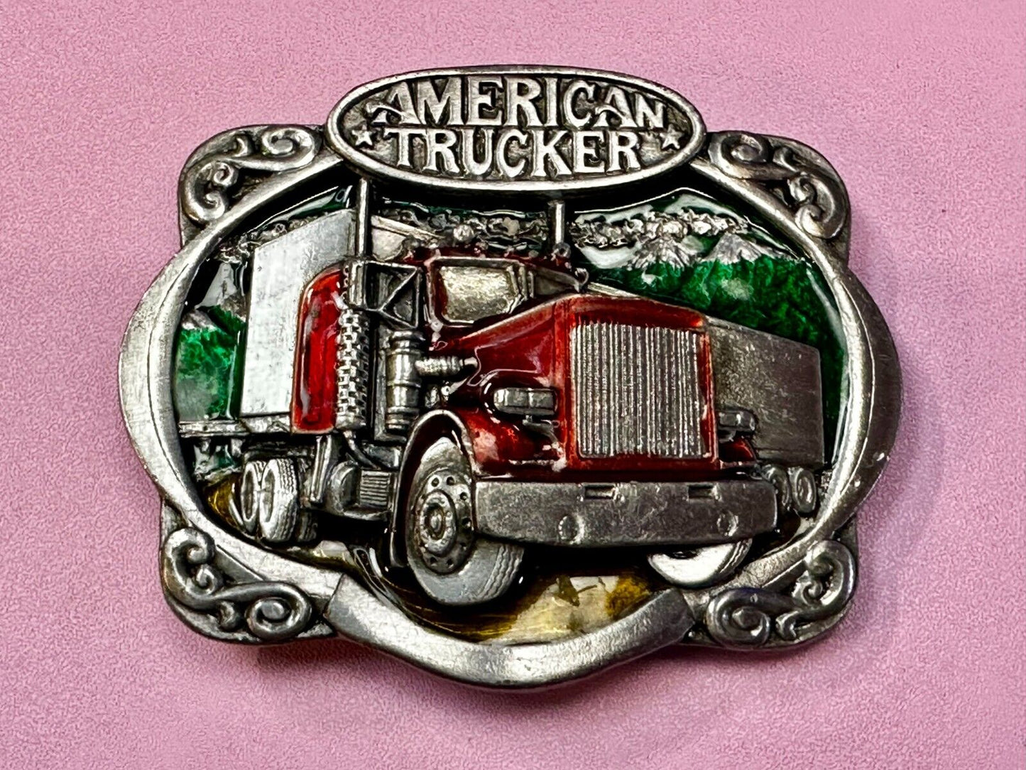 American Trucker Long Hauler Semi Drivers Big Rig Vintage 80's Belt Buckle