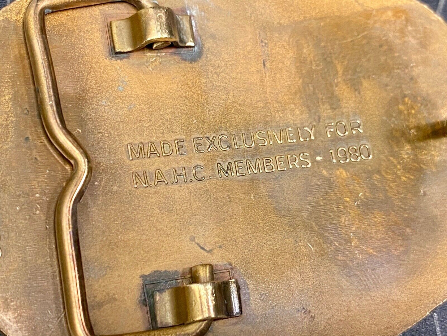 Vintage 1980  Nahc Members Solid Brass North American Hunting Club Belt Buckle 