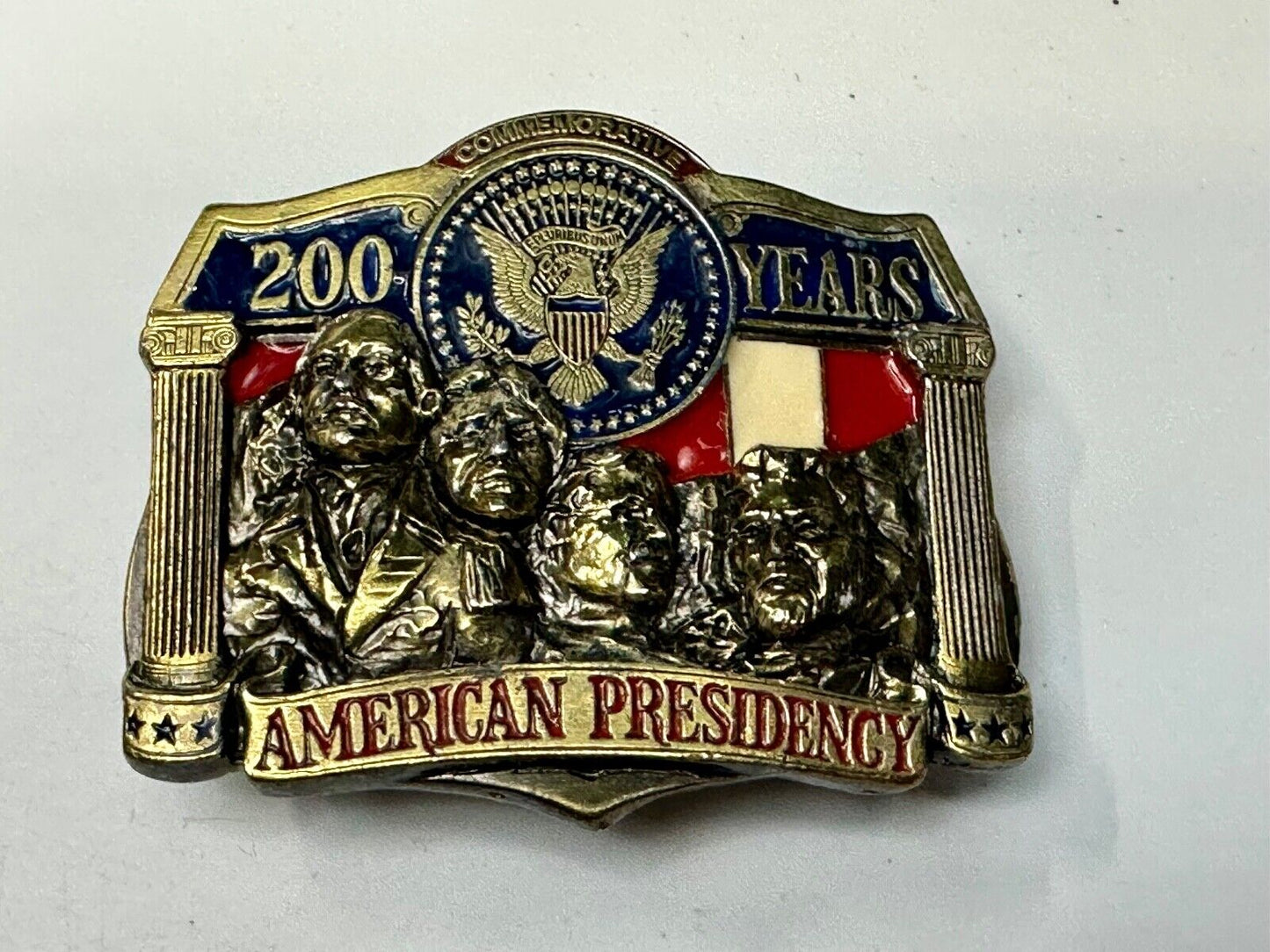 American Presidency Belt Buckle Vintage 200 Years Mount Rushmore Commemorative