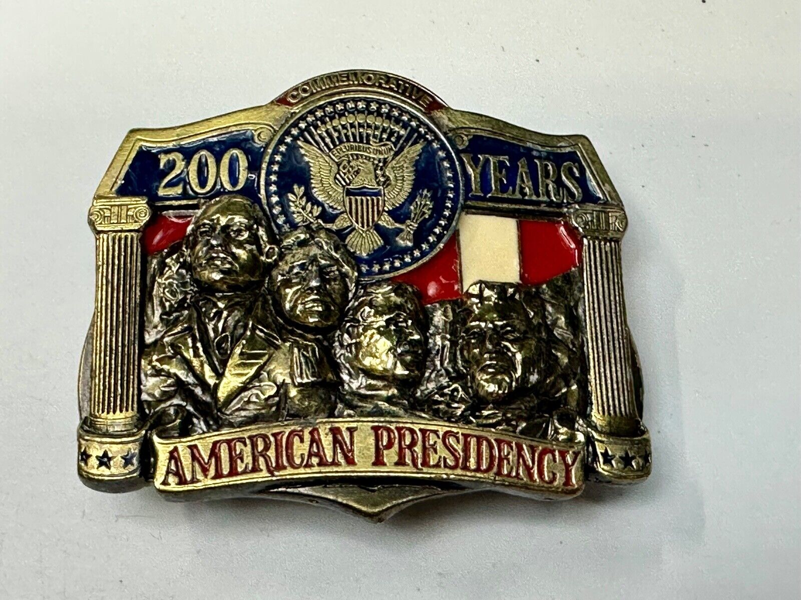 American Presidency Belt Buckle Vintage 200 Years Mount Rushmore Commemorative