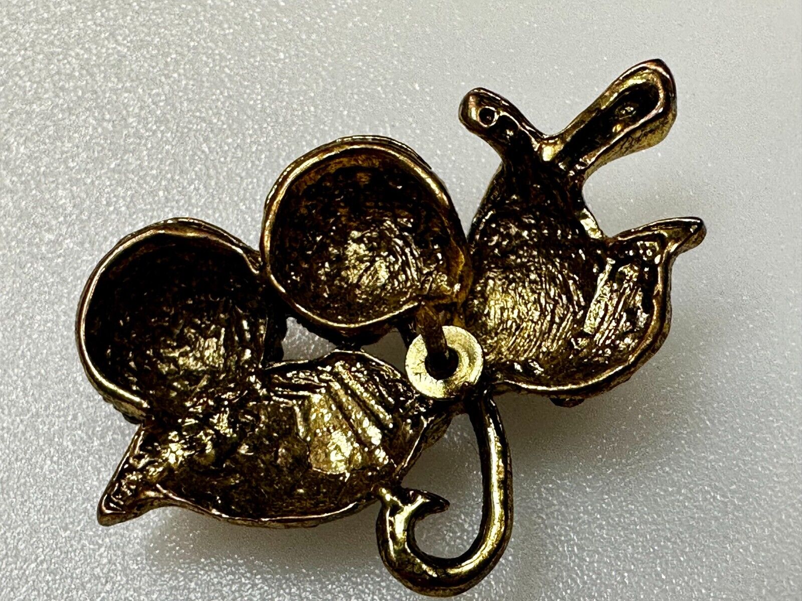 Two Cherries Cluster Fruits Vtg. Rhinestone Covered Figural Gold Tone Brooch Pin
