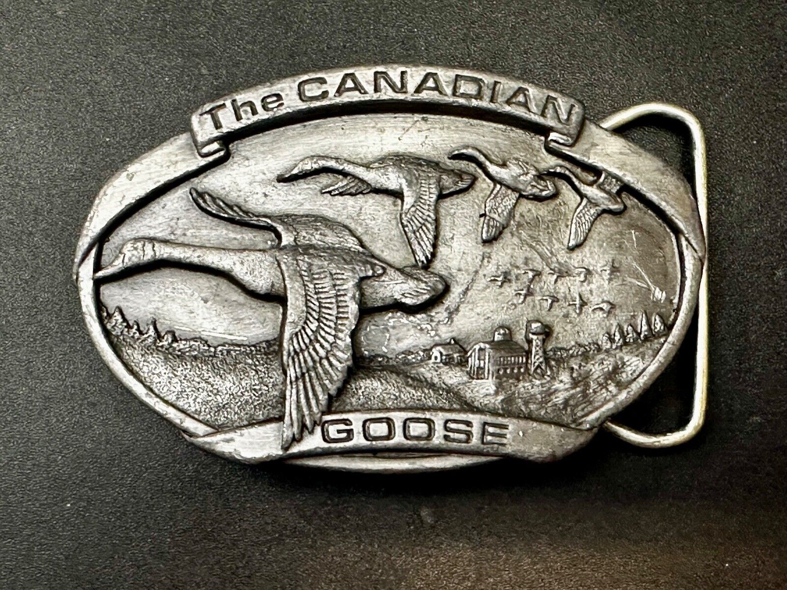 The Canadian Goose Migrating  Flying Brass Vintage 1983 Belt Buckle by Bergamot