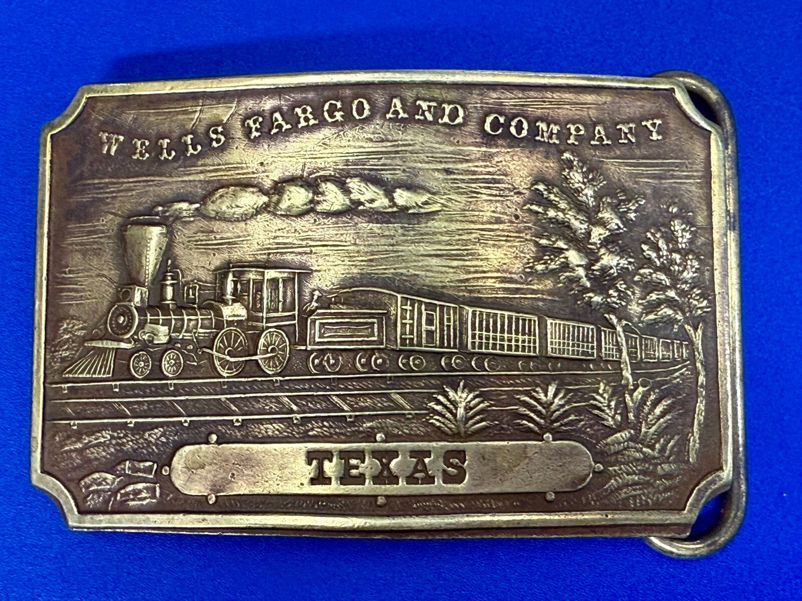 TEXAS Railroad Train Engine TIFFANY NY Wells Fargo & Company Belt Buckle