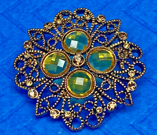 Victorian Flower Theme Rhinestone Accented Vintage Premier Designs Brooch Pin