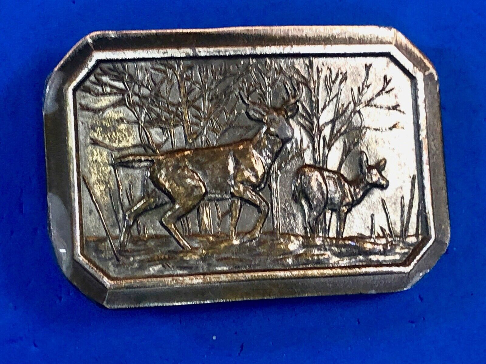 Vintage 1970s Brass Belt Buckle DEER grazing in nature Limited #520 