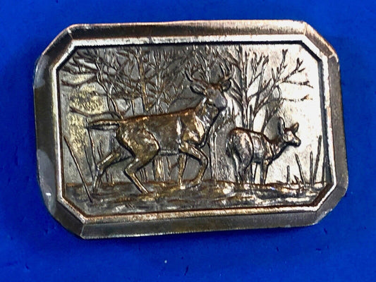 Vintage 1970s Brass Belt Buckle DEER grazing in nature Limited #520 