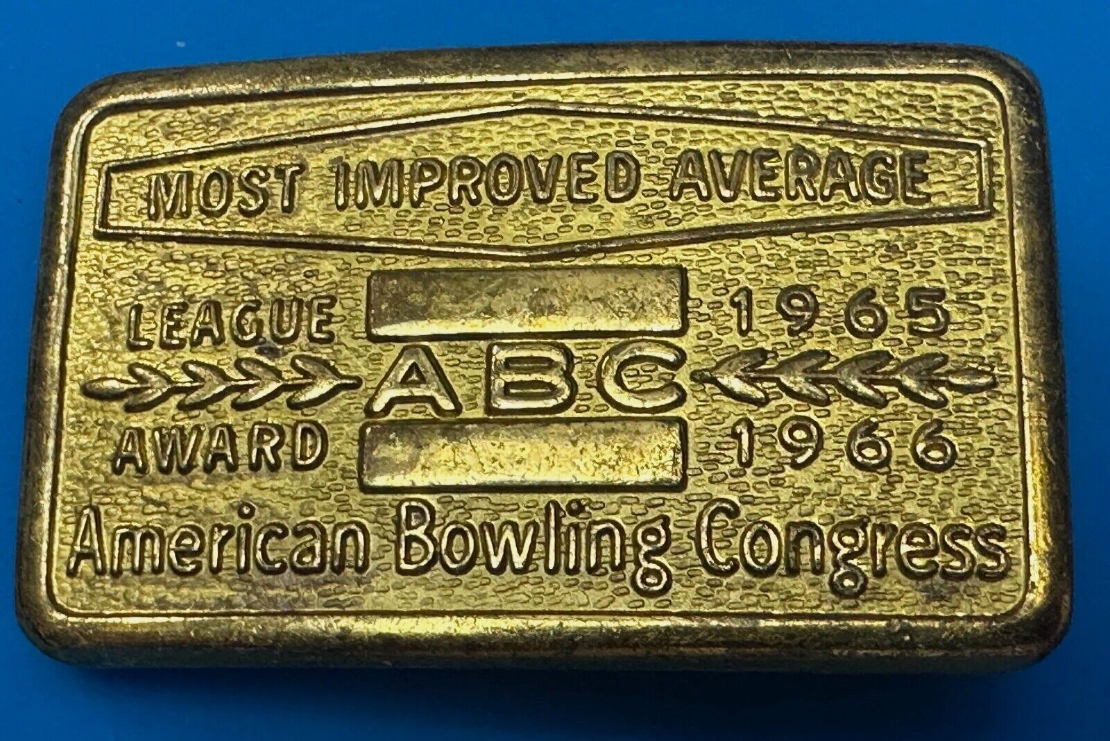ABC Bowling League Award Trophy 1965 - 66 Belt Buckle RARE Most Improved Average