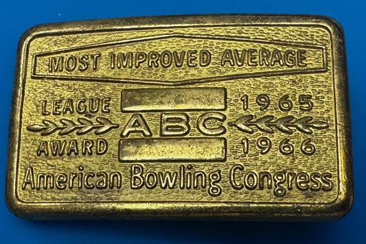 ABC Bowling League Award Trophy 1965 - 66 Belt Buckle RARE Most Improved Average