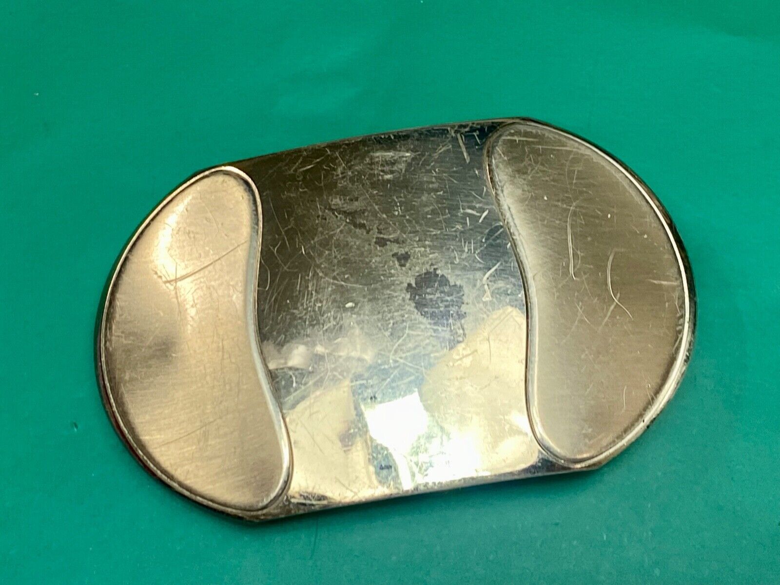 Vintage Justin Boot Co Maker Nickel Silver western belt buckle marked 36