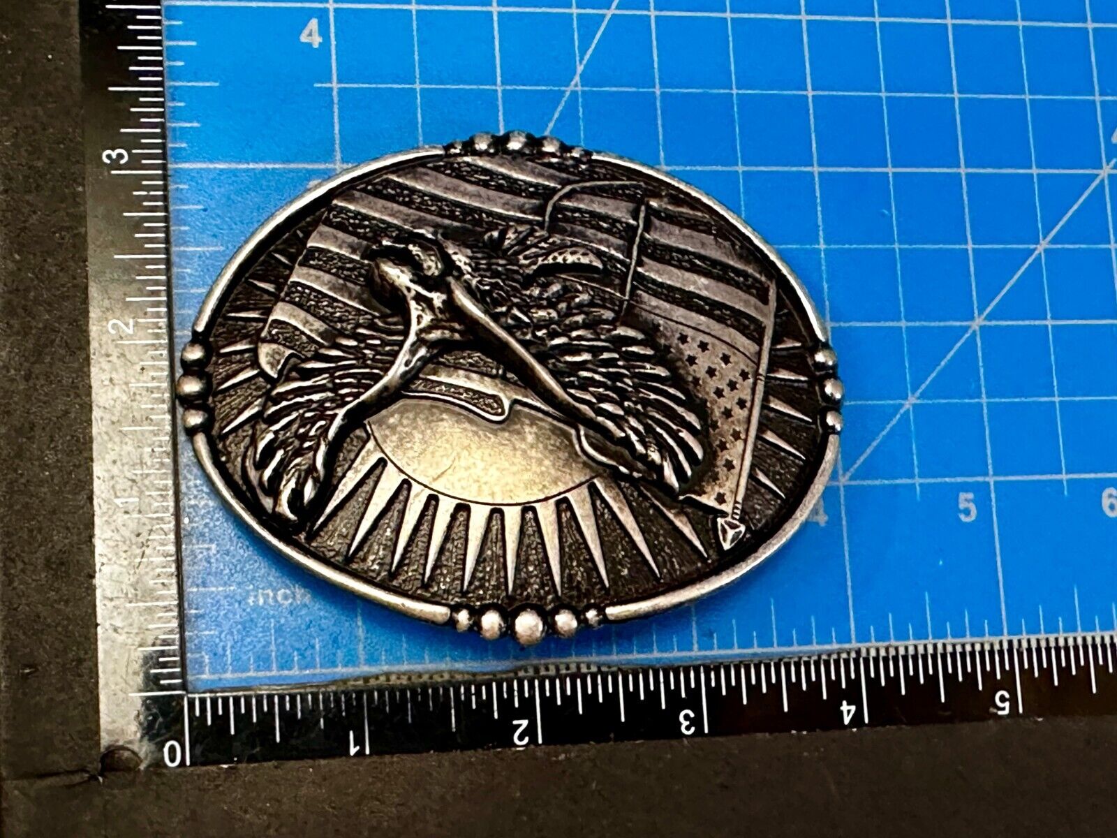 American Flying Eagle Flag Stars Stripe Sun Silver Color Patriotic Belt Buckle