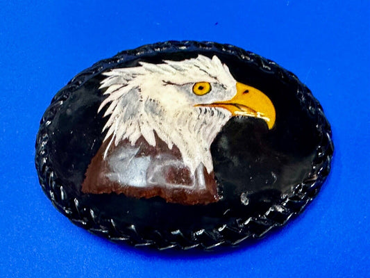 American Bald Eagle Vintage Patriotic USA Dark Leather hand stitched Belt Buckle
