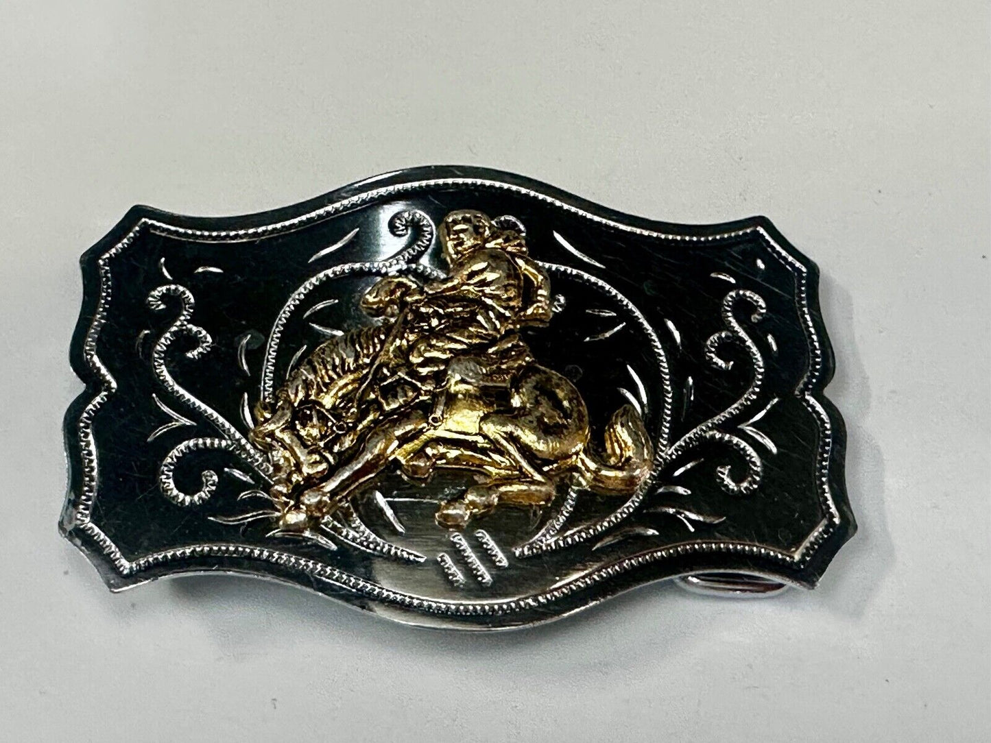 Vintage Cowboy Saddle Bronc western belt buckle Made in Japan