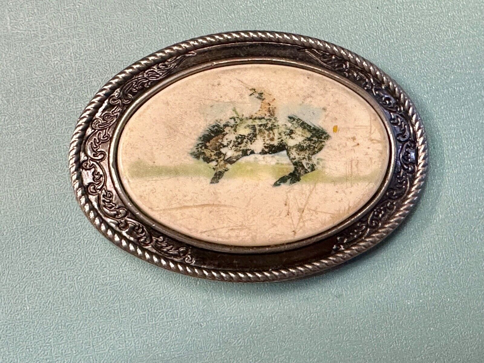 Used Faded End of the Trail picture Belt Buckle to restore of re-purpose
