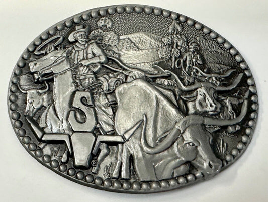 Vintage ADM Zee Series Belt Buckle Cowboys Longhorn Cattle Drives Western