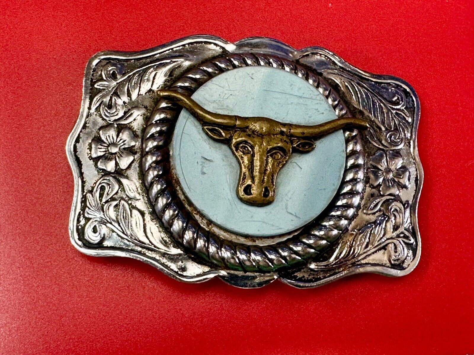 Vintage Longhorn cow steer - cowboys cowgirls western centerpiece belt buckle