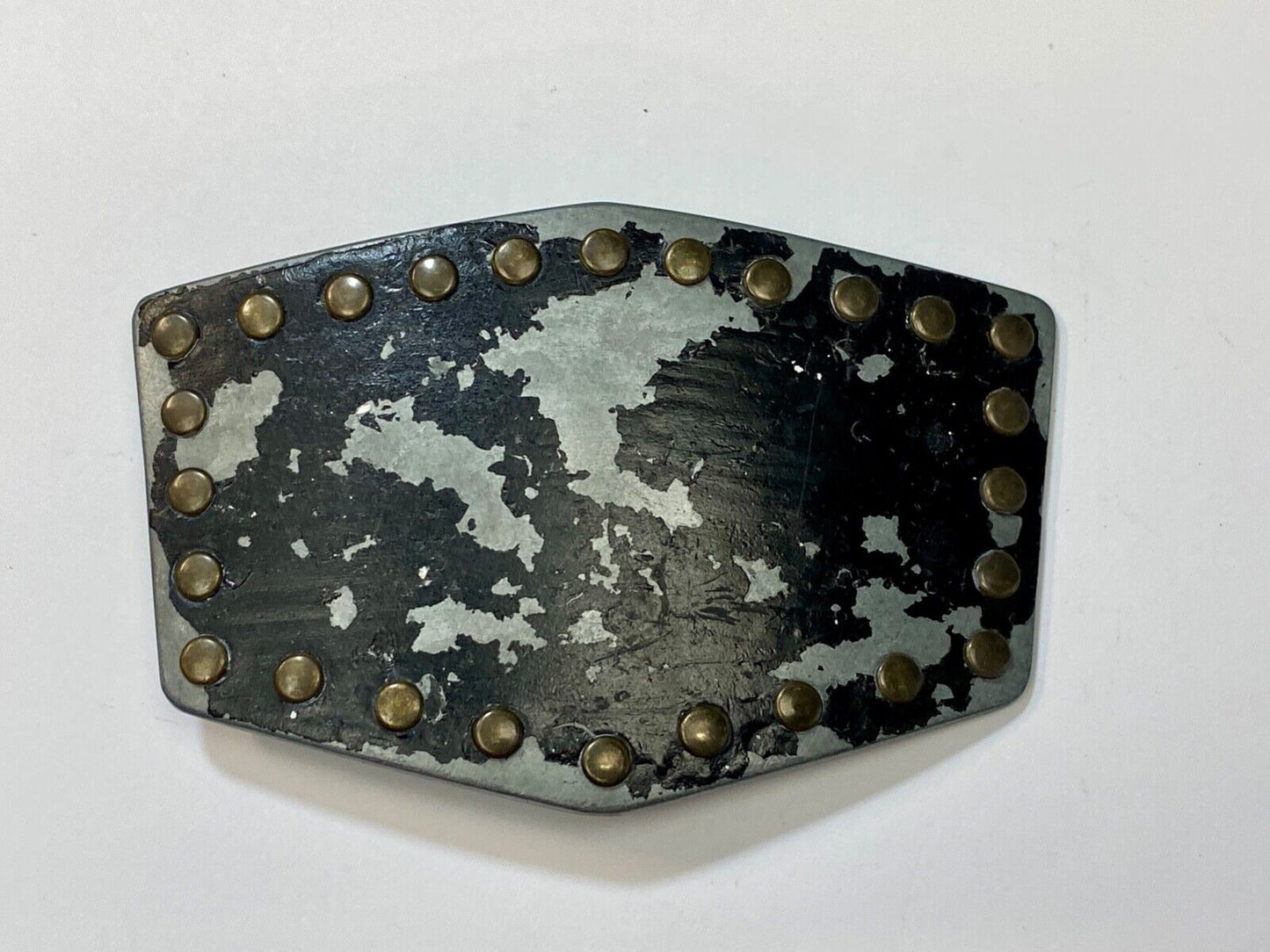 used metal studded black faded paint belt buckle for your craft or project
