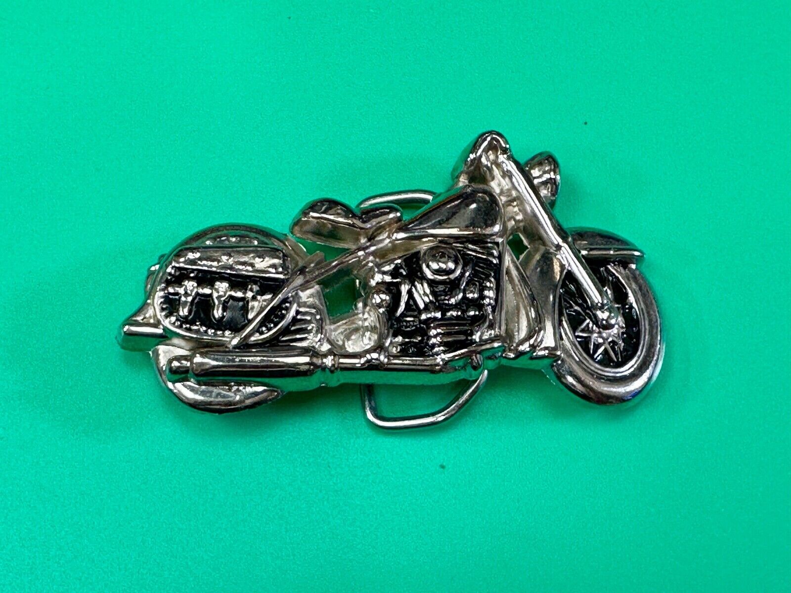4" wide Figural Motorcycle W/ Saddle bag Silver color bikers belt buckle