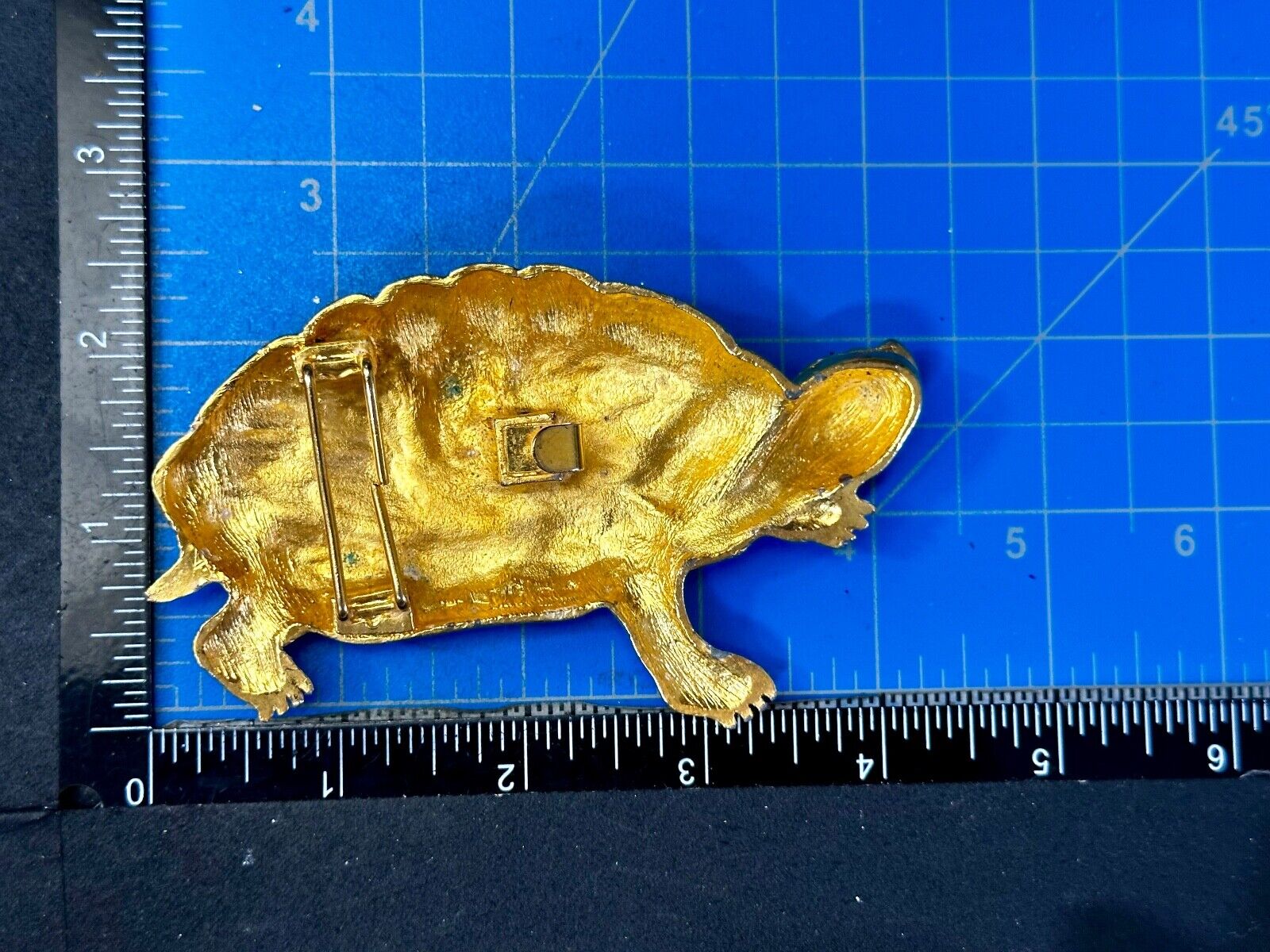 Tortoise Turtle Adorable Figural Huge Gold Tone Vintage Belt Buckle Over 4" Wide