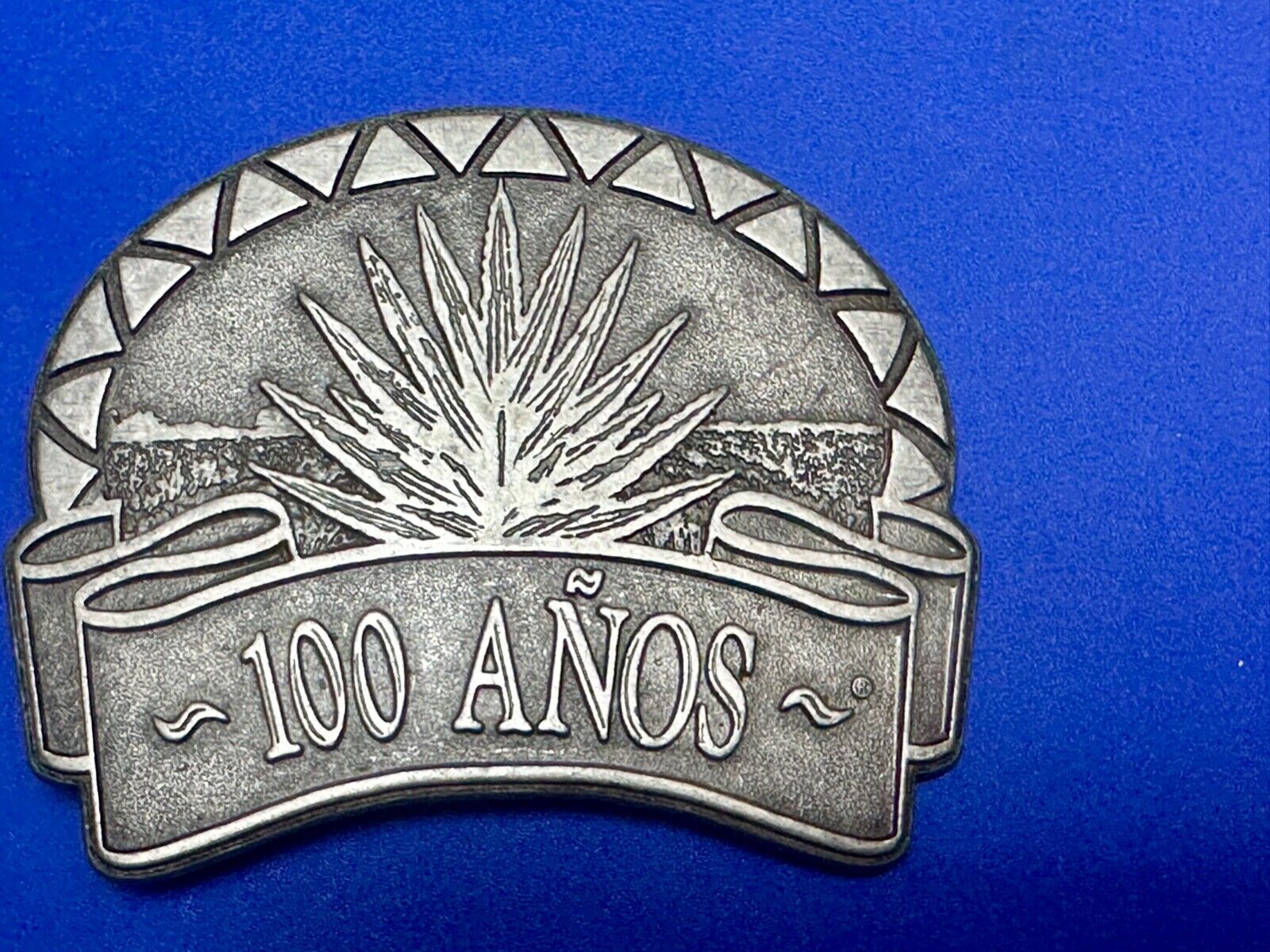 Tequila advertising 100 Anos Vintage Pewter Metal cutout belt buckle