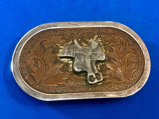 Vintage Horse saddle western belt buckle Nickel plate 