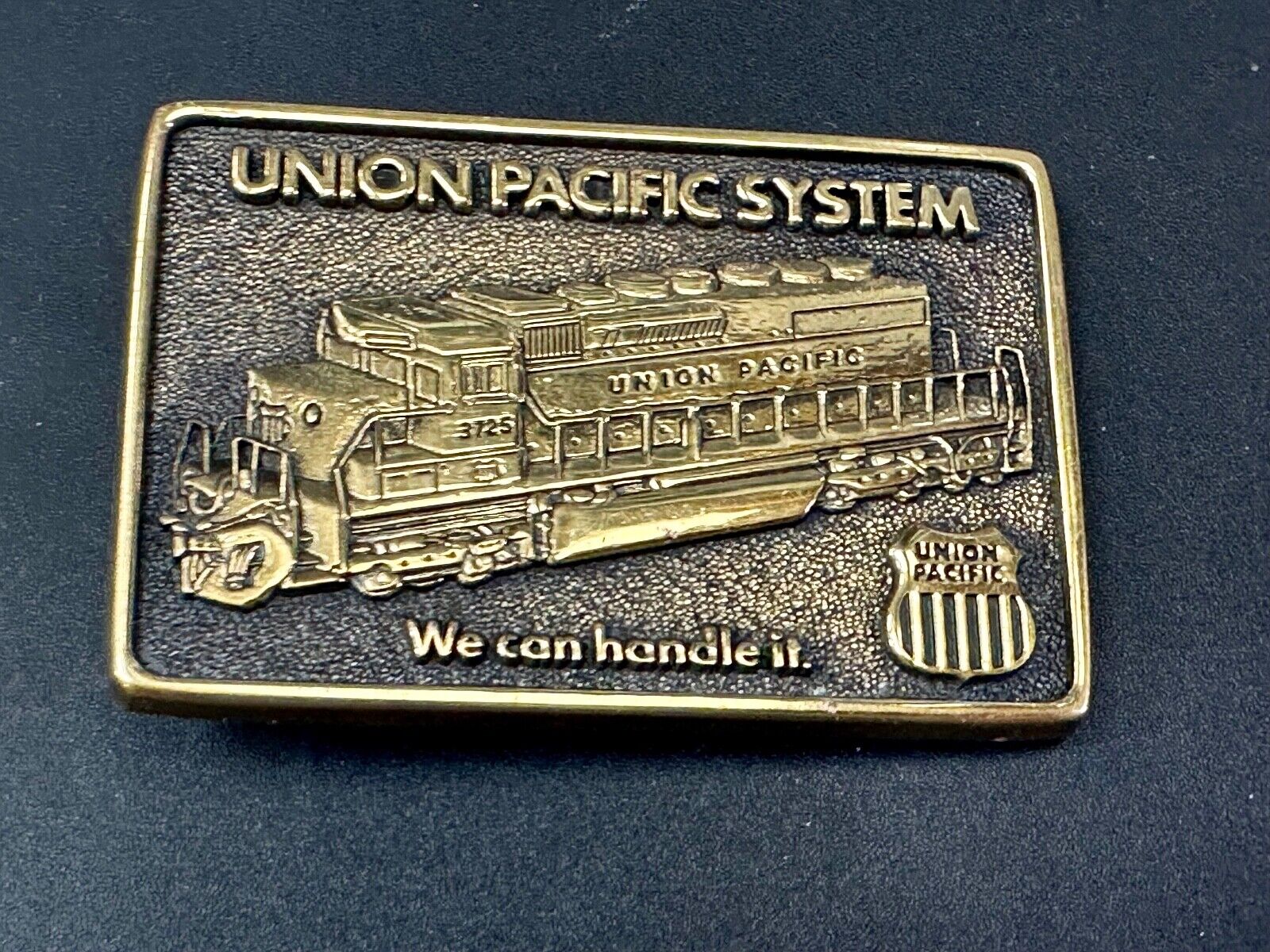 Union Pacific Railroad We can Handle it vintage Solid Brass Belt Buckle BTS