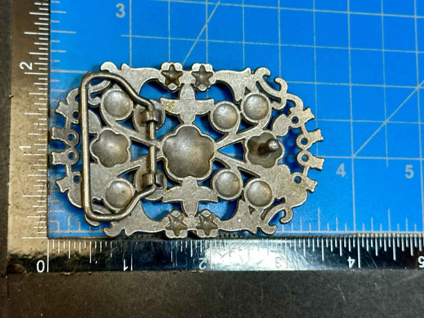 Victorian Style Chunky Clear  Rhinestone Accents See Through Vintage Belt Buckle