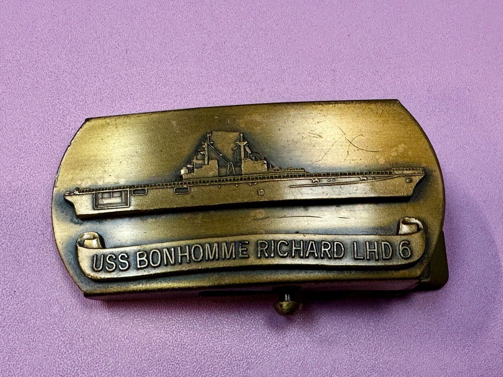 USS BonHomme Richard LHD-6 Assault Ship United States Navy Brass Belt Buckle