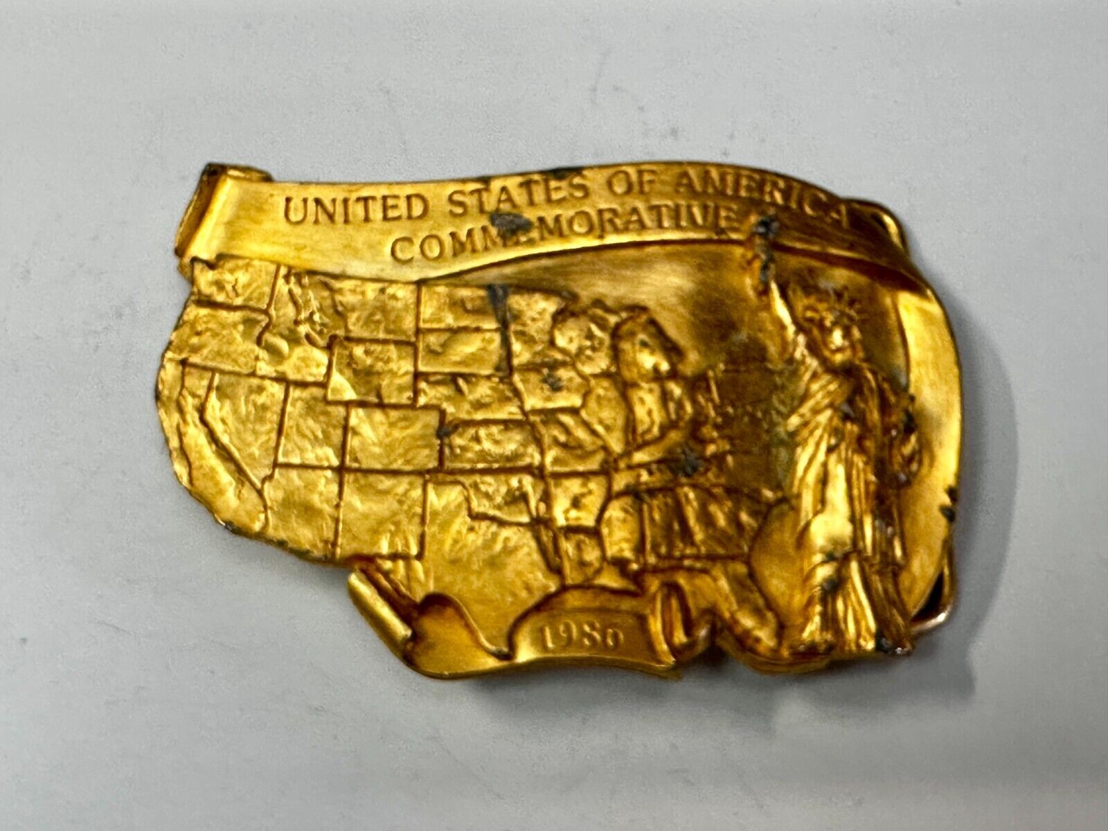 United States of America Liberty States Map Vtg 1986 Commemorative Belt Buckle