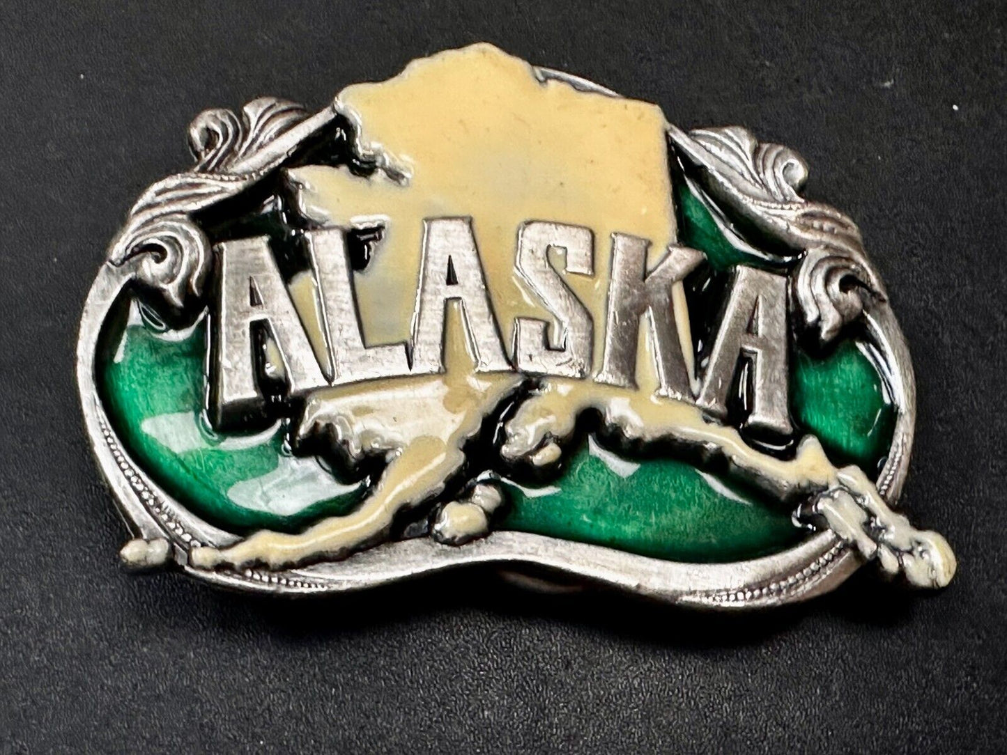 Alaska The Great Land Last Frontier State Map Vintage 1984 Siskiyou Belt Buckle