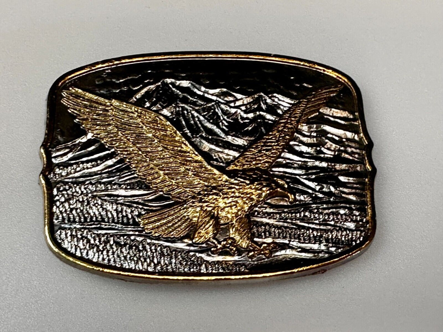 Majestic American Bald Eagle Flying high USA Mountains Two Tone Belt Buckle