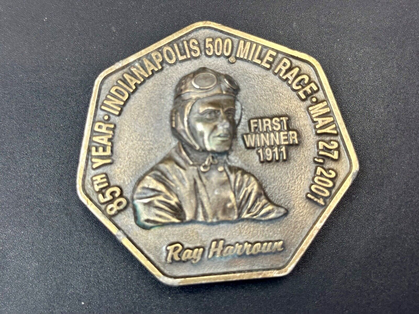 85th Indianapolis 500 Race Day First winner Ray Harrow commemorative belt buckle