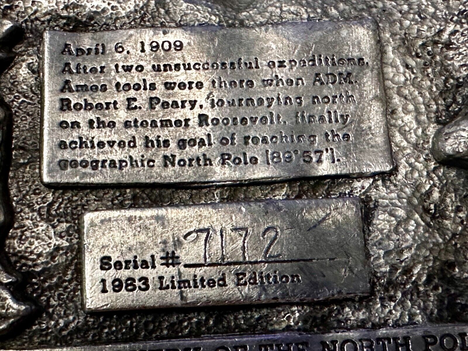 AMES TOOLS The Discovery of the North Pole by Robert E. Peary 1983 Belt Buckle
