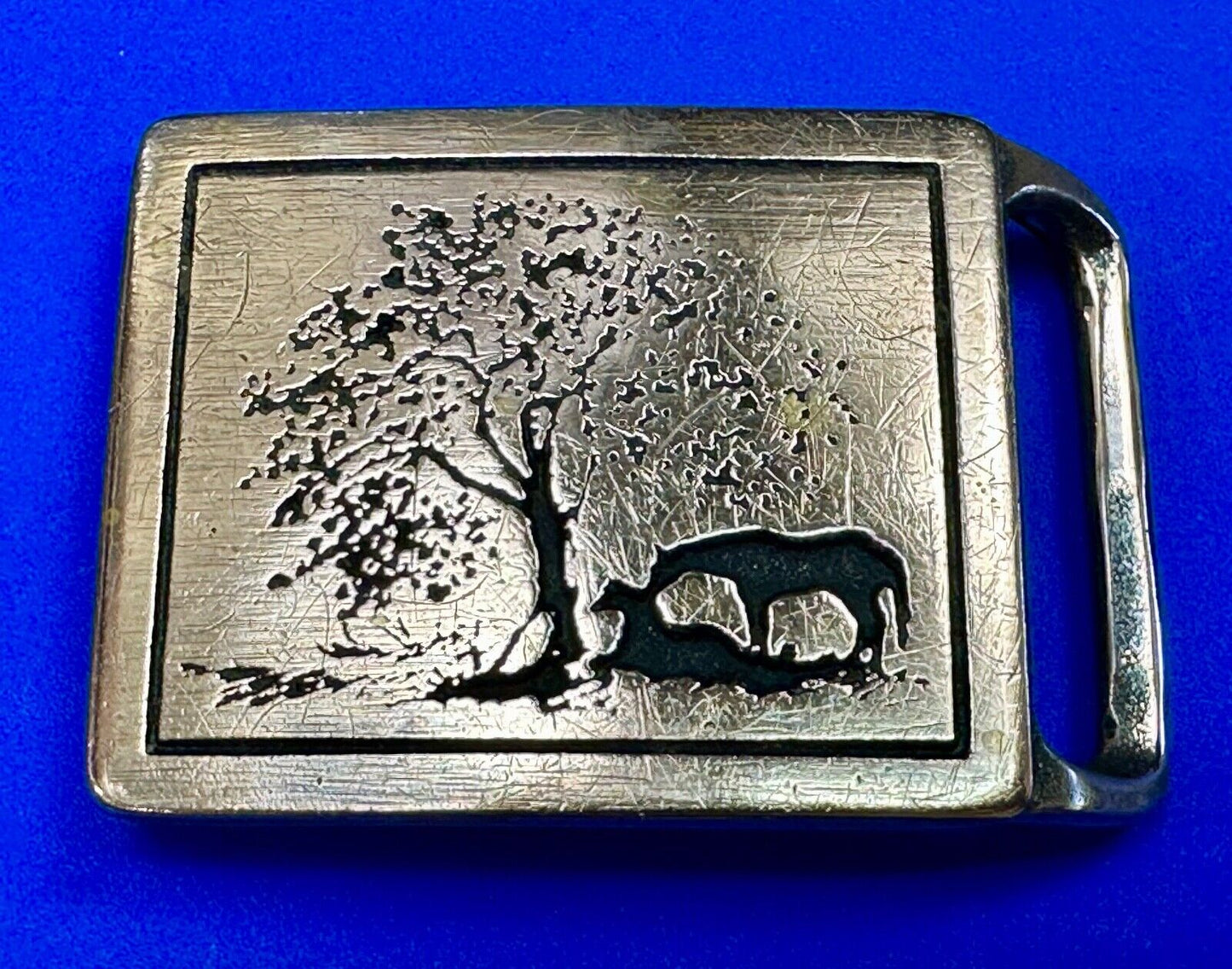 TWO HORSES TECH-ETHER GUILD Vintage art Horse lovers belt buckle