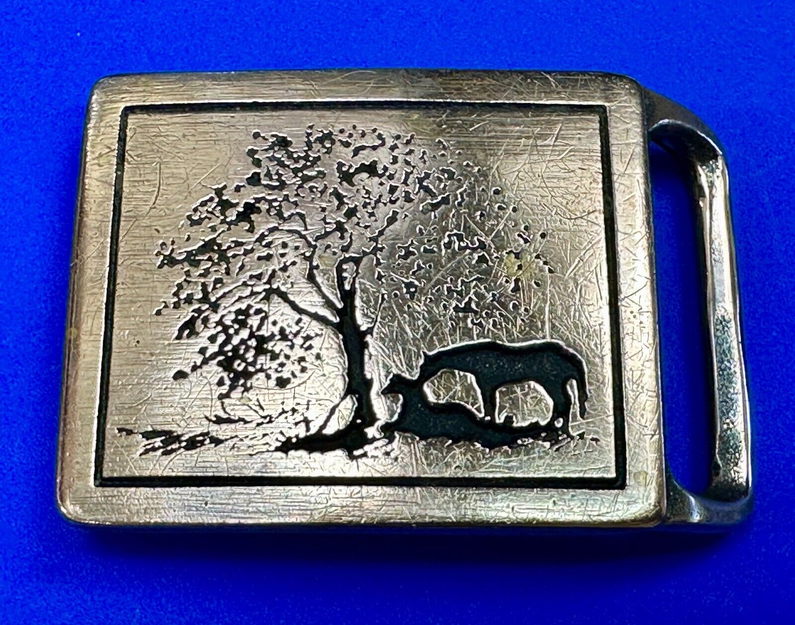 TWO HORSES TECH-ETHER GUILD Vintage art Horse lovers belt buckle