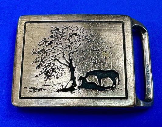 TWO HORSES TECH-ETHER GUILD Vintage art Horse lovers belt buckle
