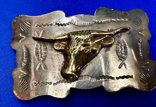Unique Texas Longhorn Steer Bull Vintage Two Tone Rodeo Cowboy Belt Buckle