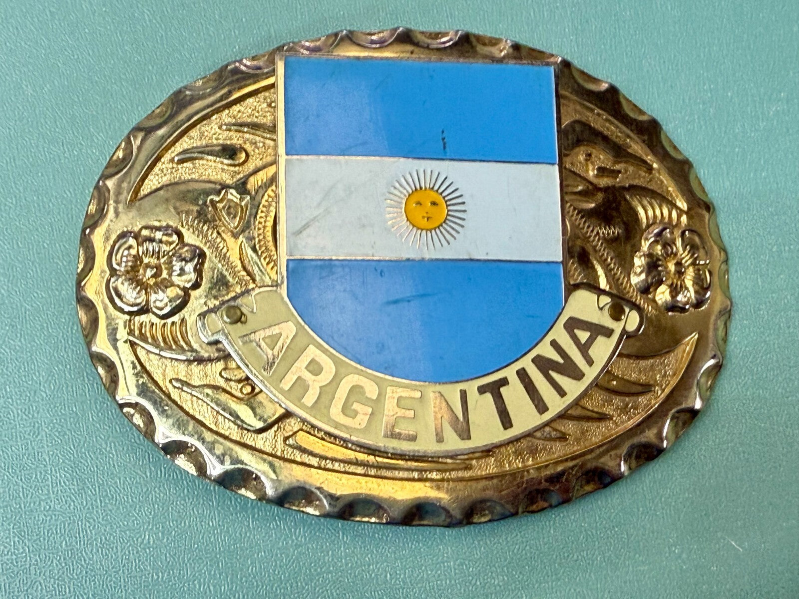 Argentina Argentine Republic Country Flag Patriotic Western Framed Belt Buckle