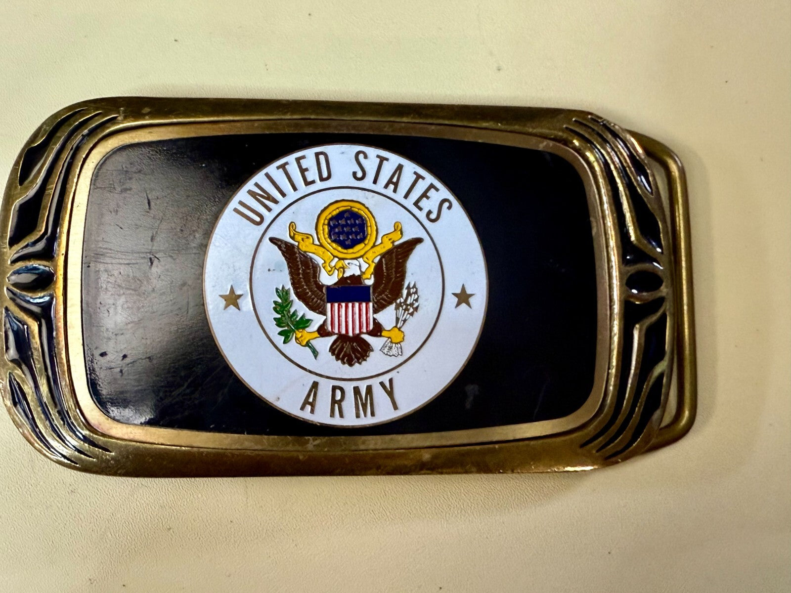 United States Army Military Eagle Seal Vintage 1988 NAP Solid Brass Belt Buckle