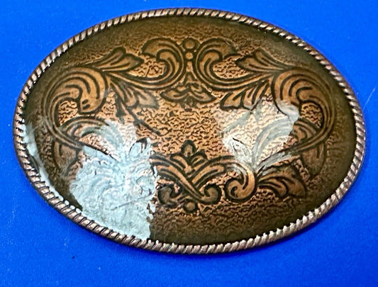 Vintage brown color western flower swirl design resin? top belt buckle