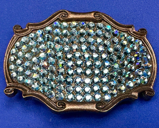 Vintage light blue rhinestone covered western framed belt buckle