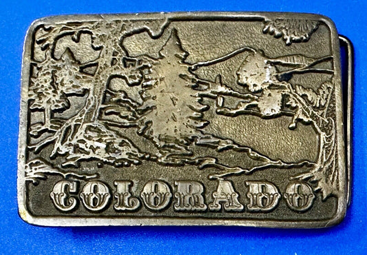 Vintage Colorado State Mountain Nature Scene Commemorative Adezy Belt Buckle