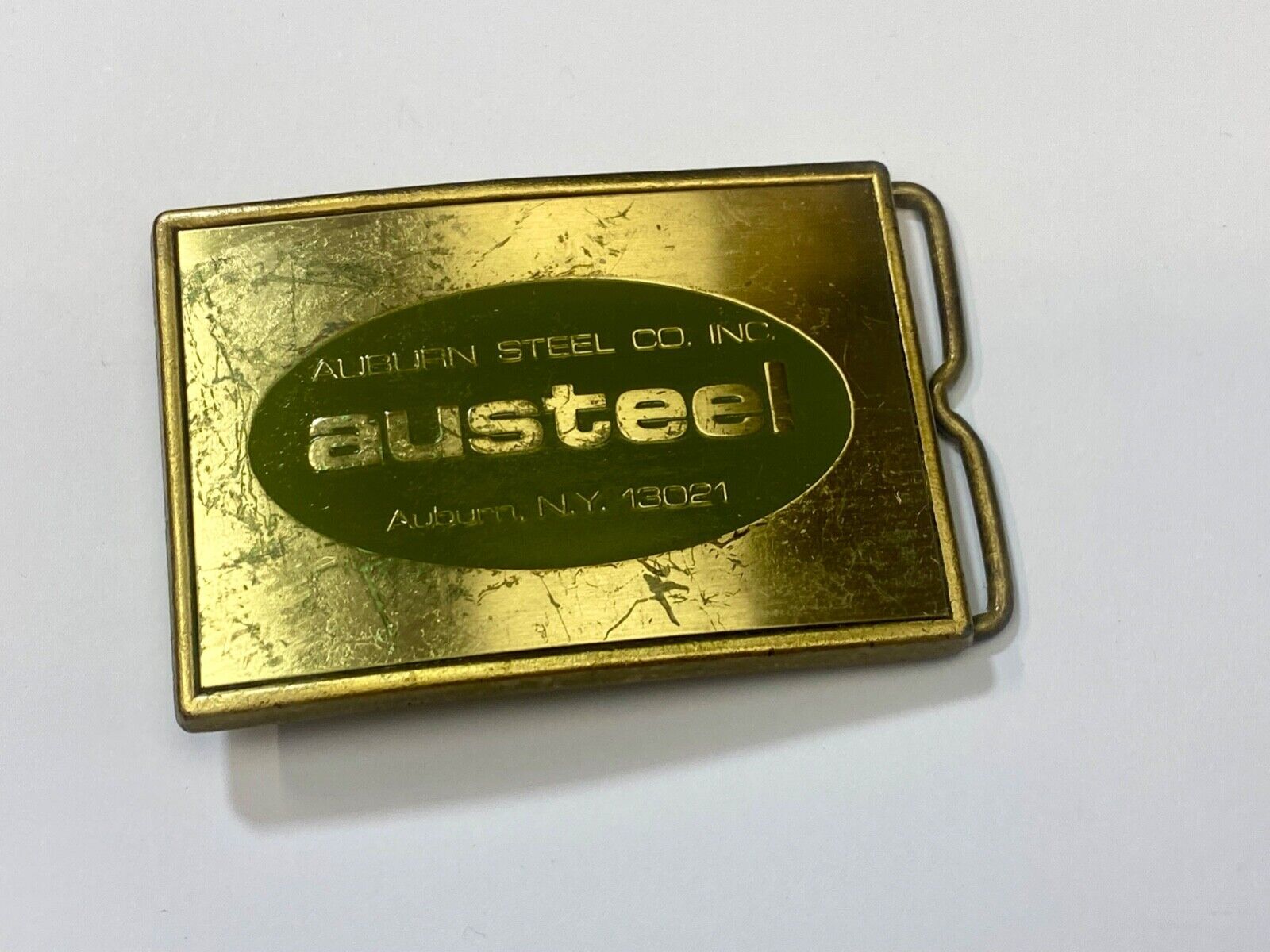 AUSTEEL Alburn Steel Company INC NY 13021 promo belt buckle by RJ