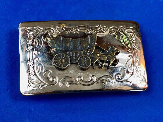 USA made vintage Covered Wagon Mixed Metal Stand out  belt buckle 