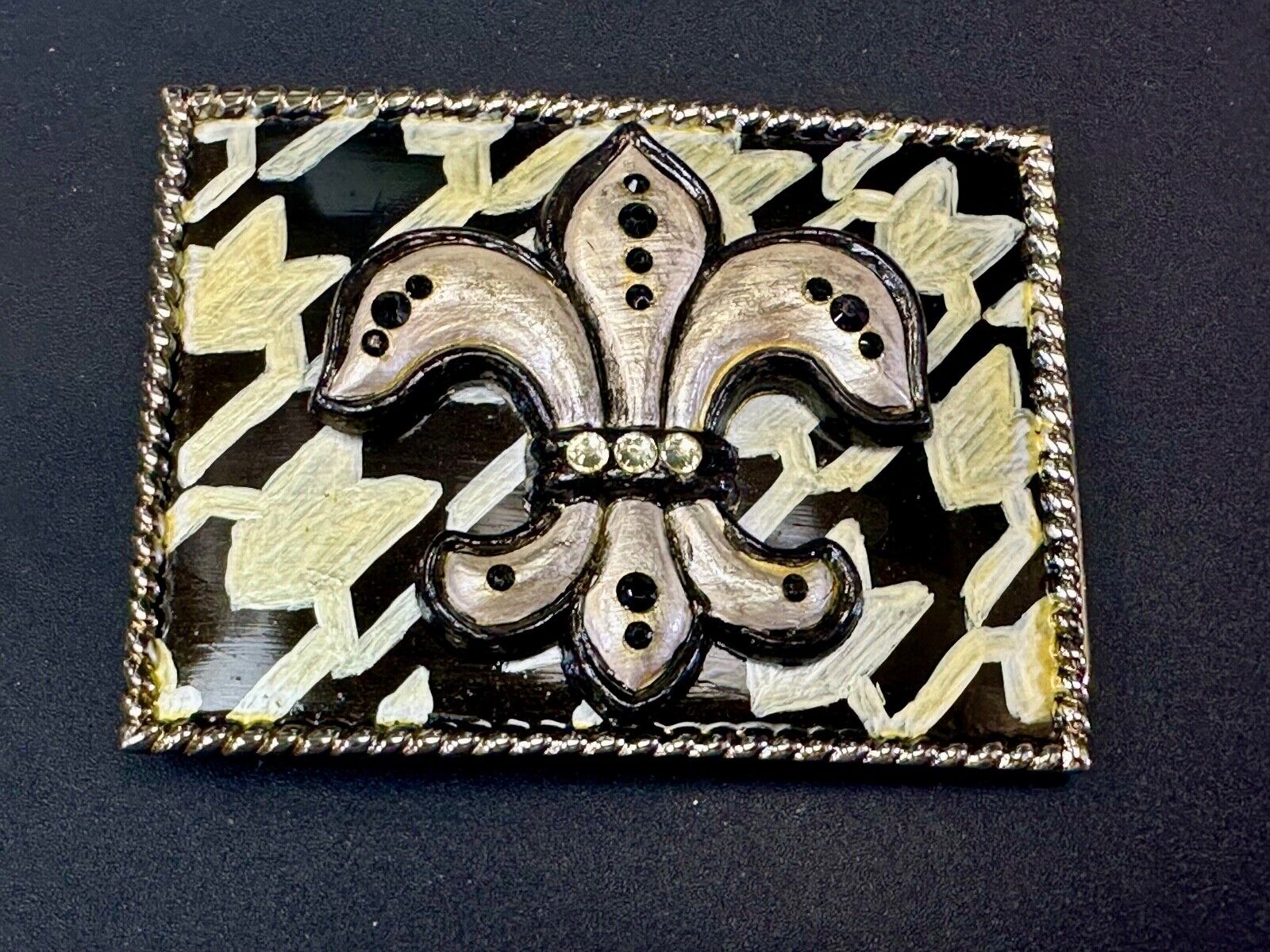 Artisan Whimmg Couture Saints Symbol Fleur de lis Belt Buckle rhinestone accents